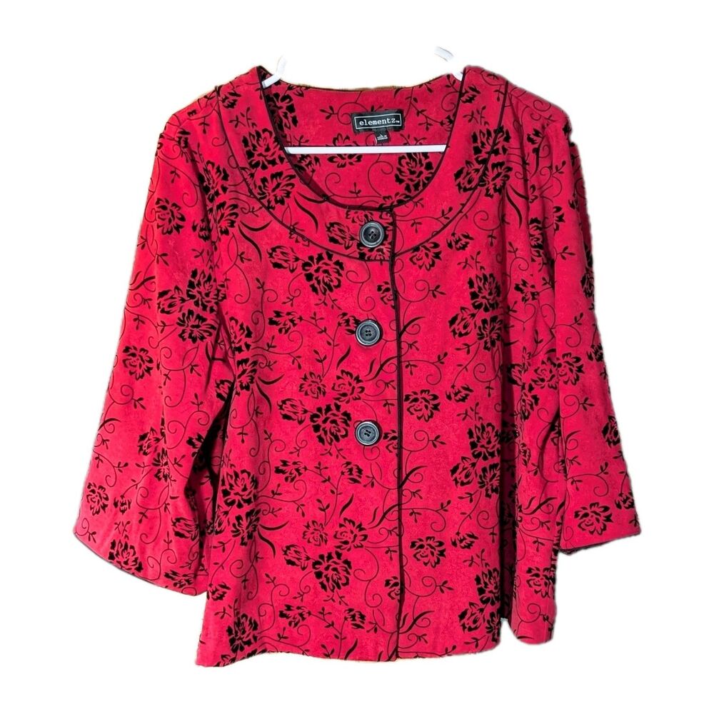 Elementz Women's L Blazer Jacket Velvet Burnout Floral Career Event